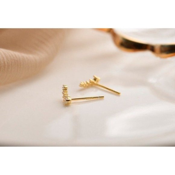 S925 Graduated CZ Diamonds Stud Earrings/Fashion Meteor Stars-Gold ECZ027 - Picture 7 of 9